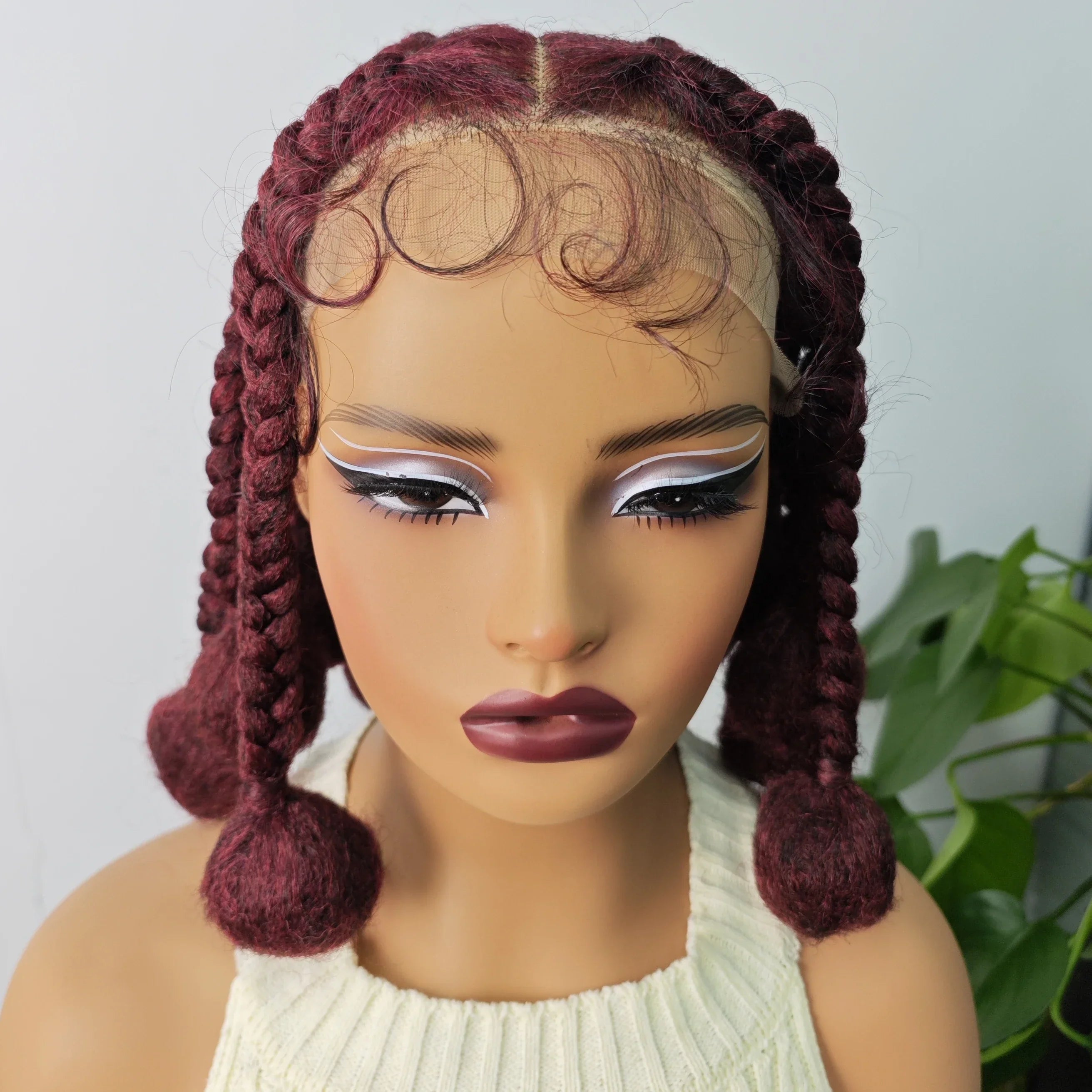 12 Inch Natural Color Synthetic Braided Wig | Transparent Lace Front Knotless Box Braids with Baby Hair for Black Women
