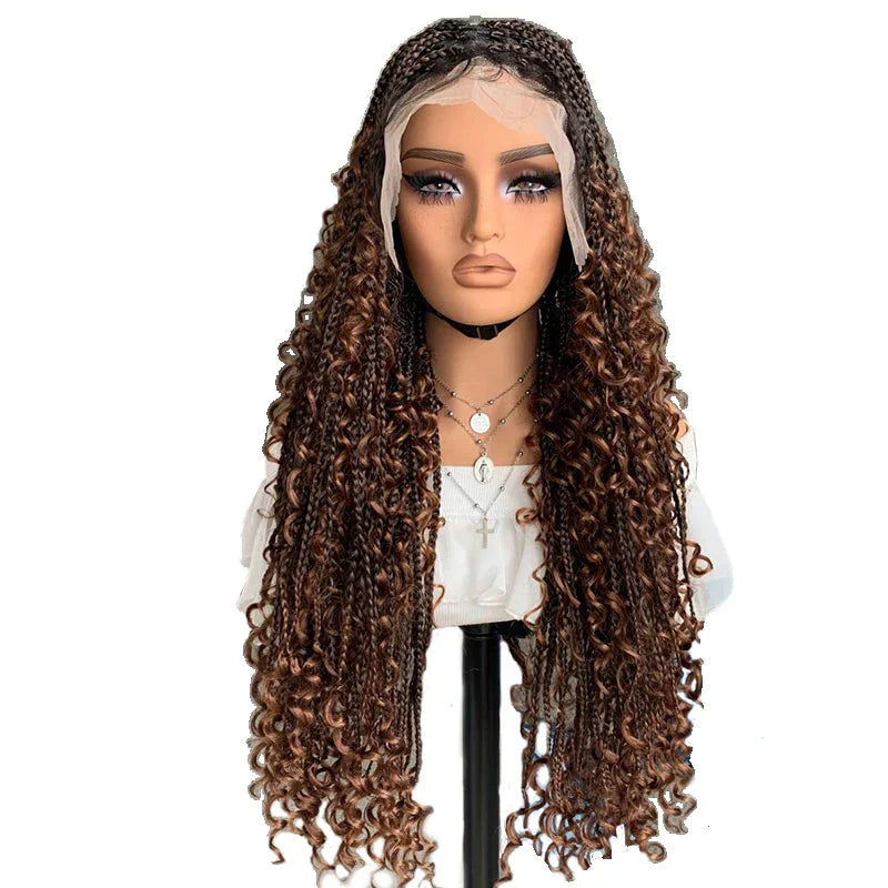 22" Curly End Box Braided Full Lace Front Wig | Goddess Locs | Bohemian Braids | Synthetic Wig