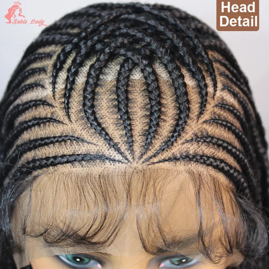 36" Knotless Box Braids Wig | Fulani Cornrows | 360 Full Lace | Baby Hair | Black Women