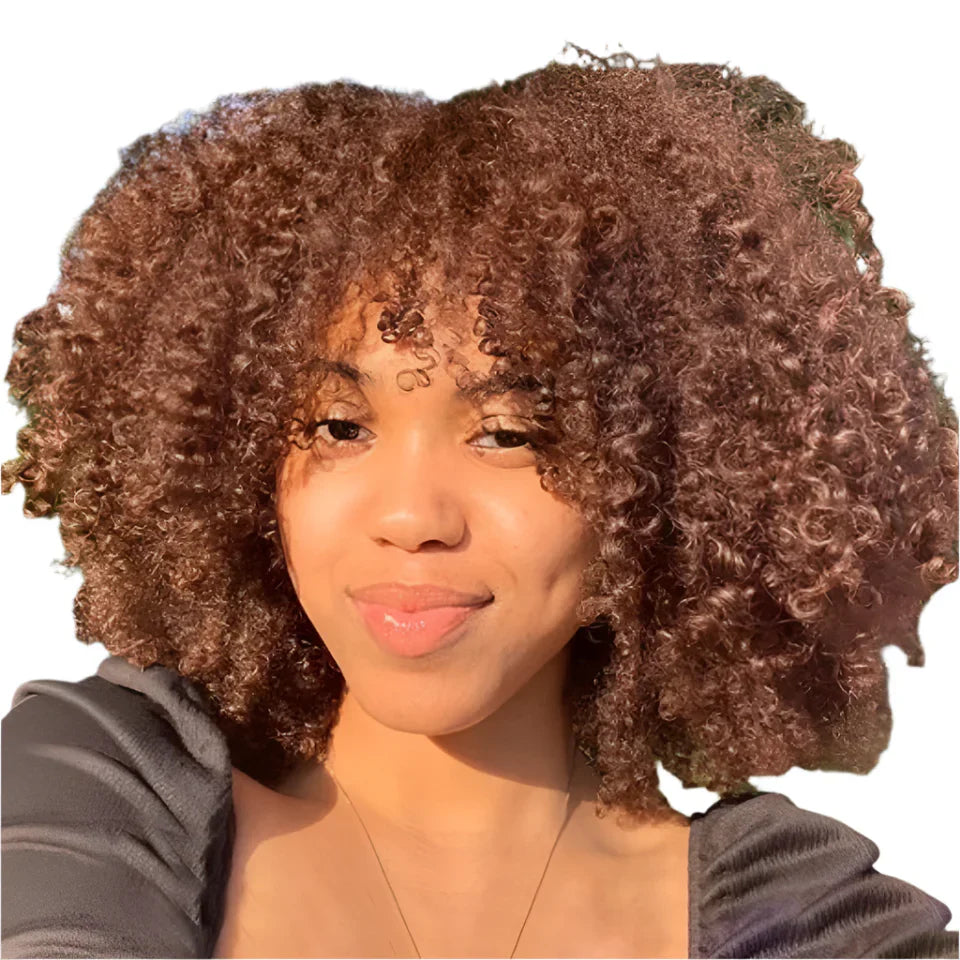 250% Density Afro Kinky Curly Wig with Bangs | Brown Glueless Human Hair