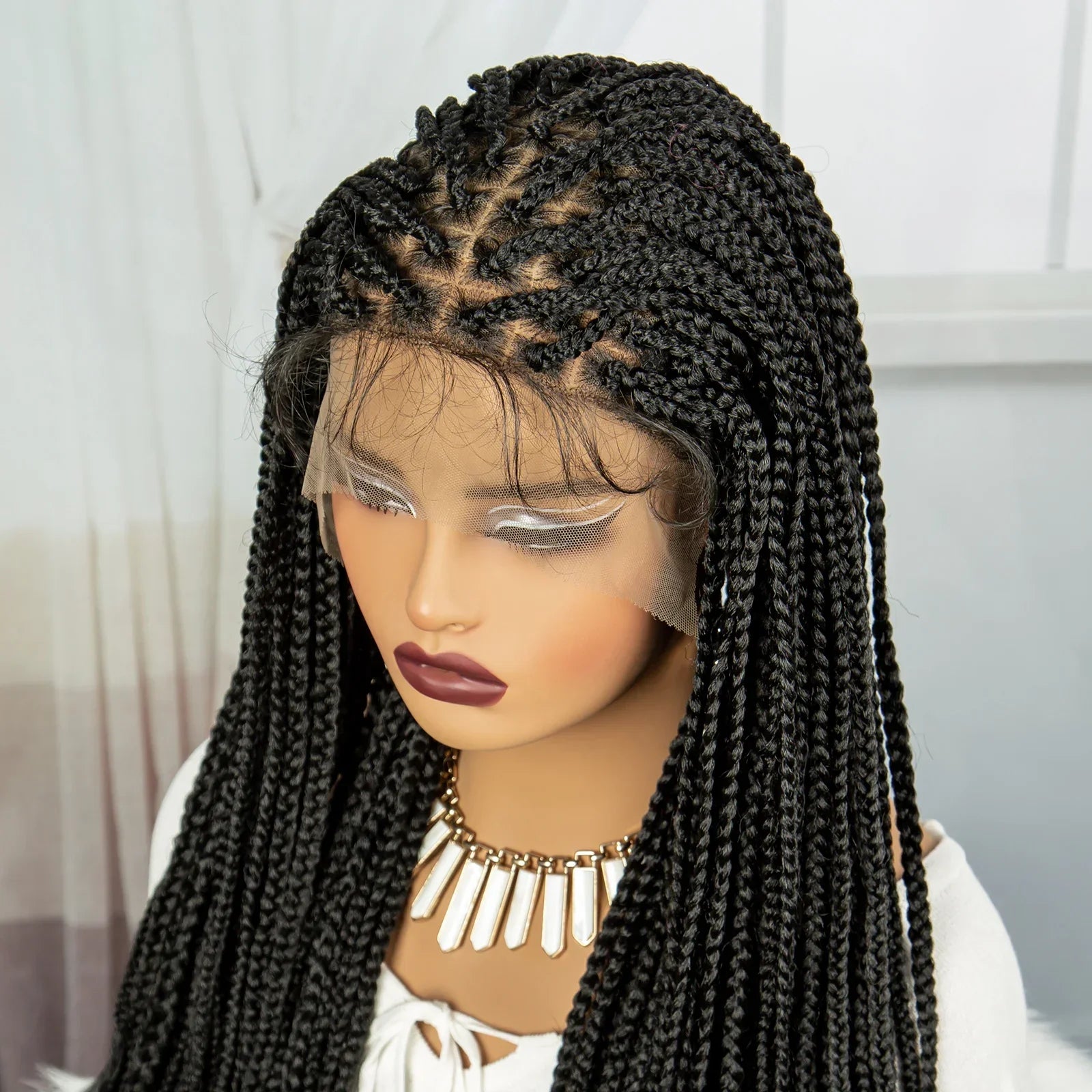 36" Knotless Box Braids Wig with Wavy Ends | Blended Braids | Lace Front