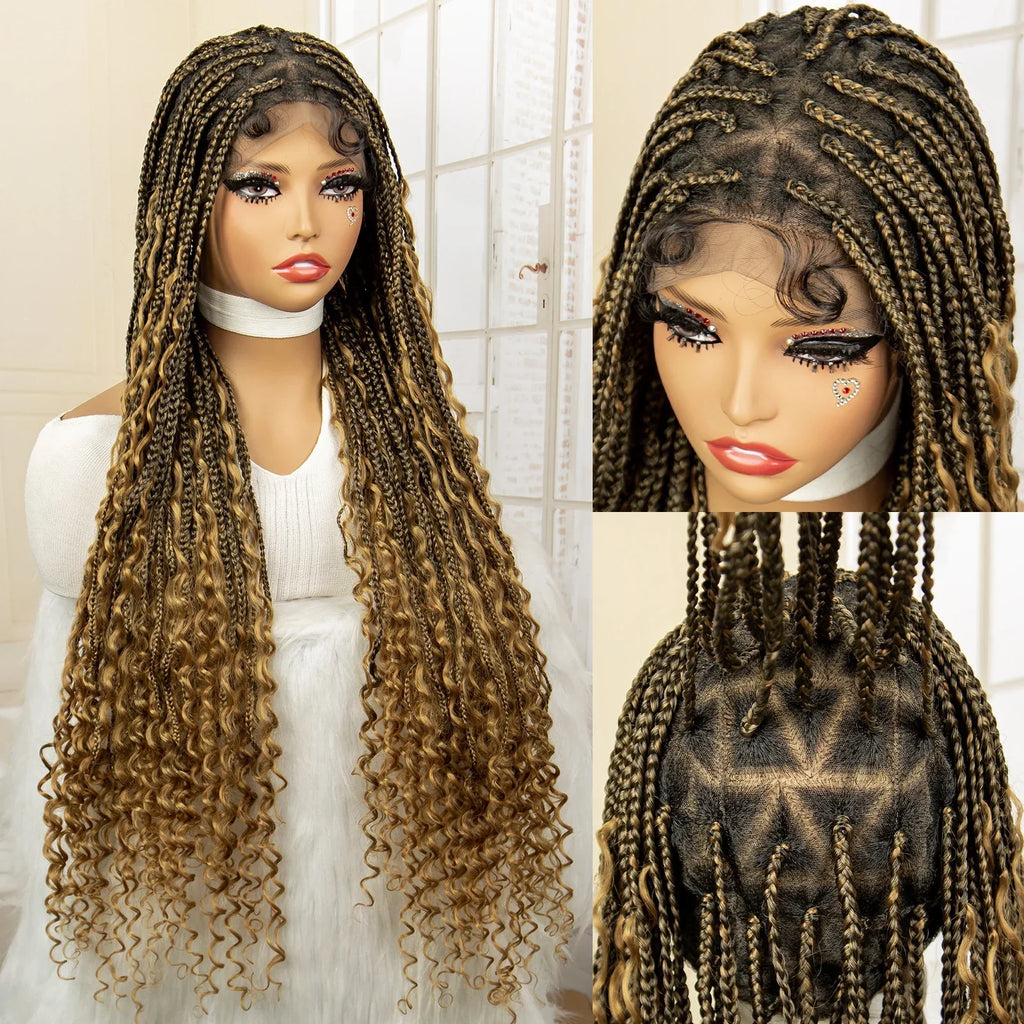 36" Blonde Box Braided Wig | Full Lace | Knotless Braids | Bohemian Style | Kanekalon Synthetic Hair
