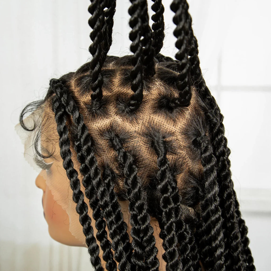 34" Knotless Box Twist 360° HD Full Lace Wig | Baby Hair | Twisted Braids | Black Women