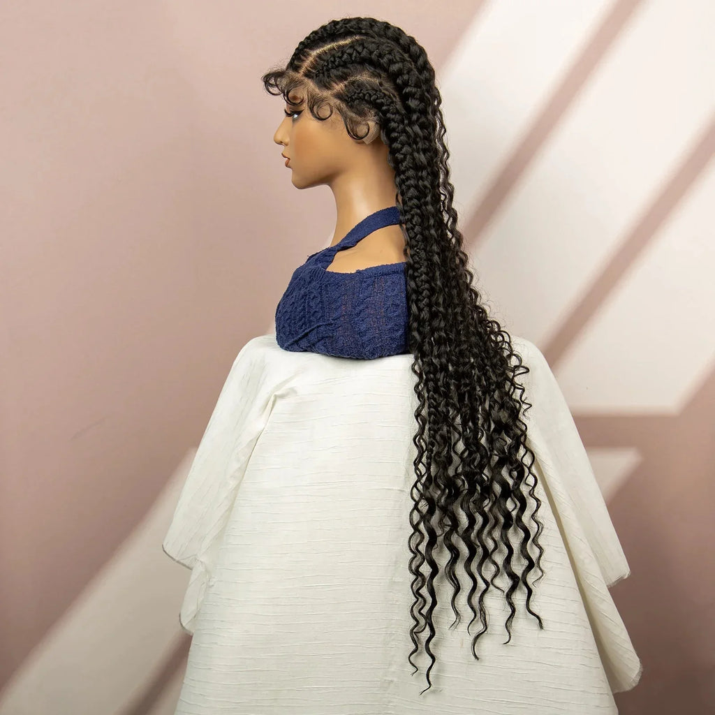 34" Cornrow Braided Wig | Full Lace | Baby Hair | Boho Braids | Kanekalon Synthetic