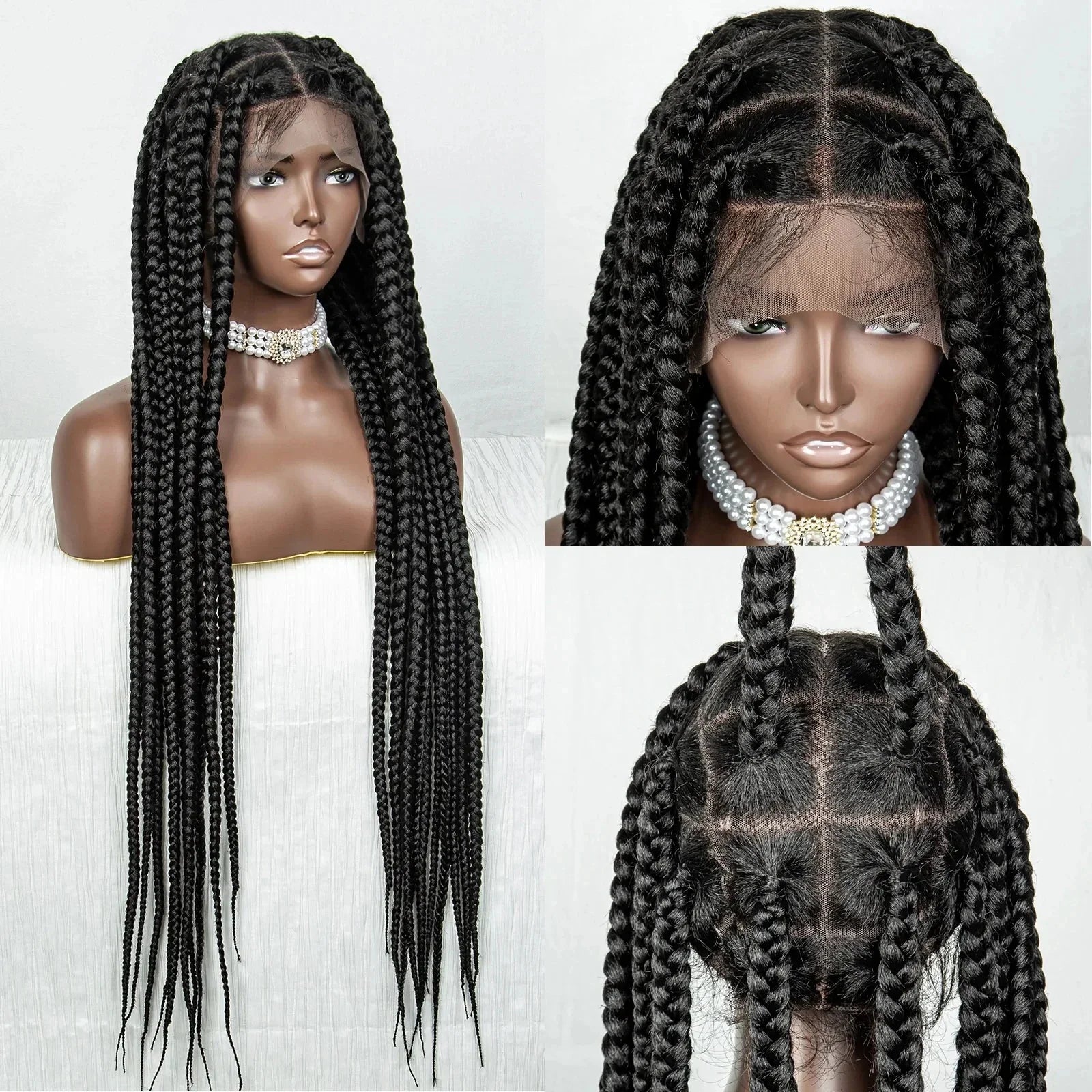 36" Purple Knotless Box Braids Wig | Transparent Full Lace | Baby Hair | Synthetic