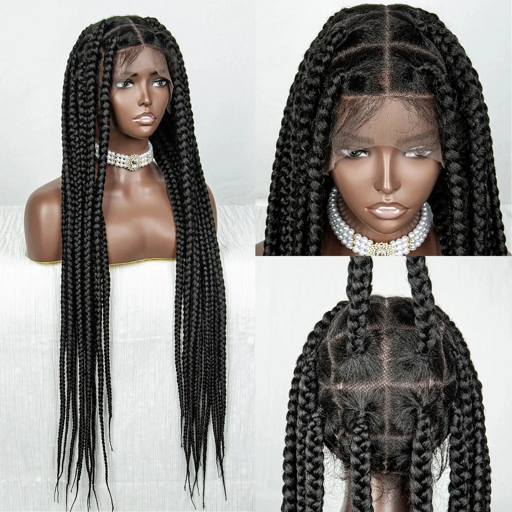 36" Orange Knotless Box Braids Wig | Transparent Full Lace | Baby Hair