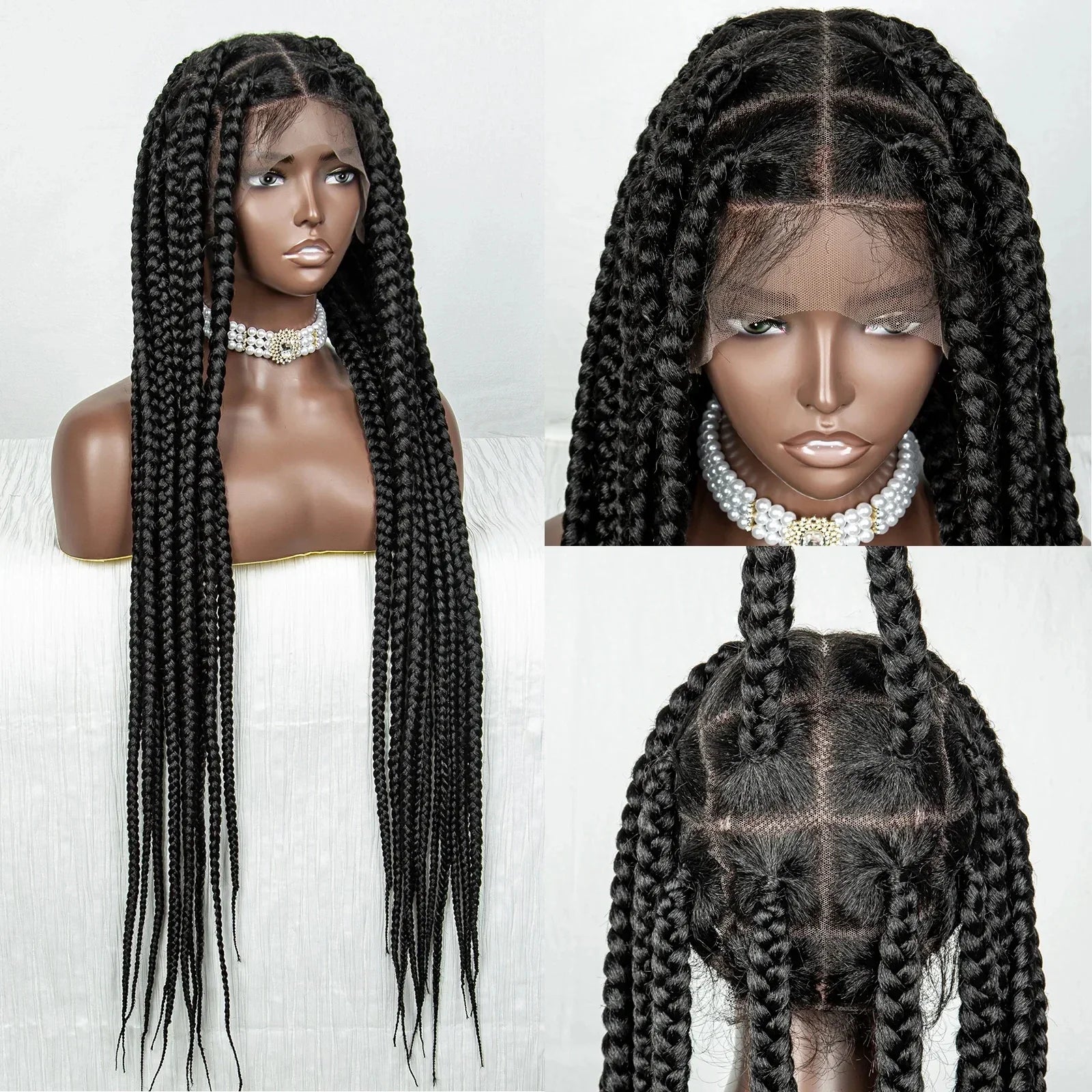 36" Orange Knotless Box Braids Wig | Transparent Full Lace | Baby Hair