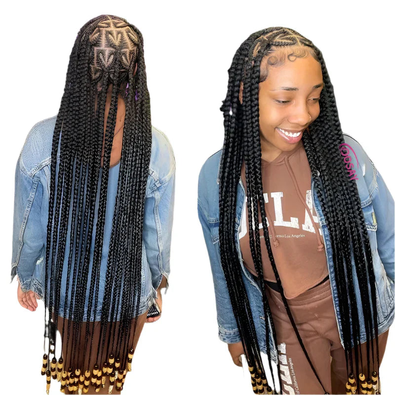 36" Heart Box Braids Lace Wig | Full Lace Cornrow Braids | Synthetic Braided Wig for Black Women | Clearance