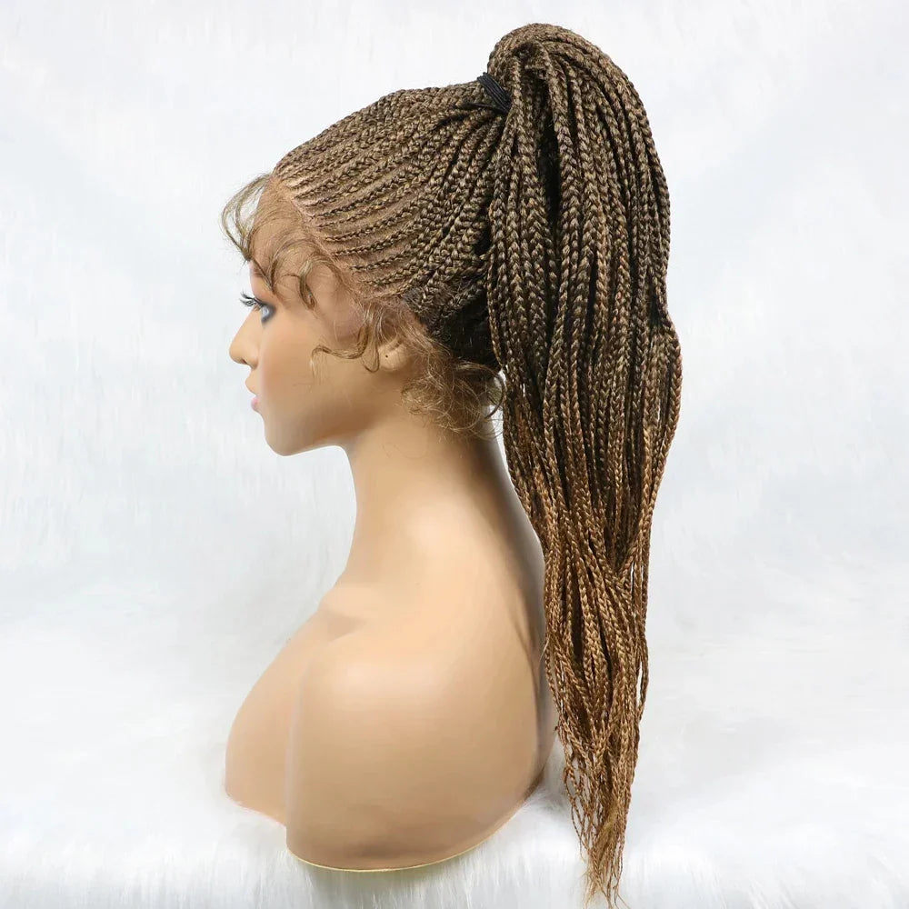 30" Braided Lace Front Wig for Black Women | African Braids with Baby Hair | Synthetic Glueless Mat Wig