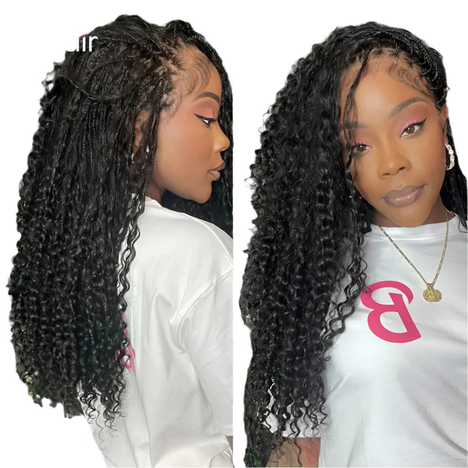 26" HD Full Lace Boho Box Braids Wig | Human Hair | 300% Density | Knotless | Curly Ends