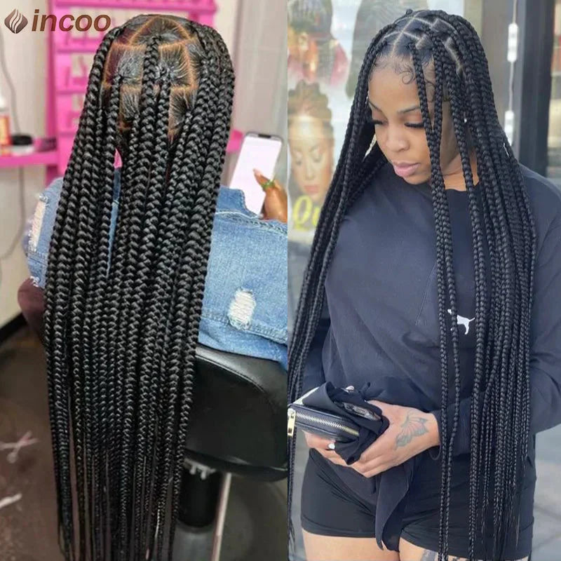 36" Jumbo Knotless Box Braided Full Lace Front Wig | Cornrows | Synthetic Braids | Black Women