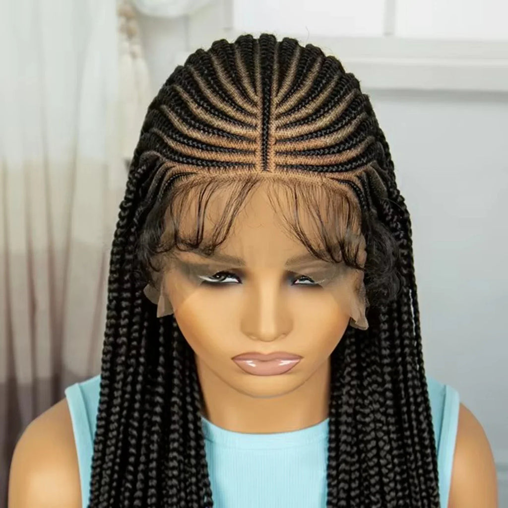 36" Straight Cornrow Knotless Braids Wig | Full Lace | Baby Hair