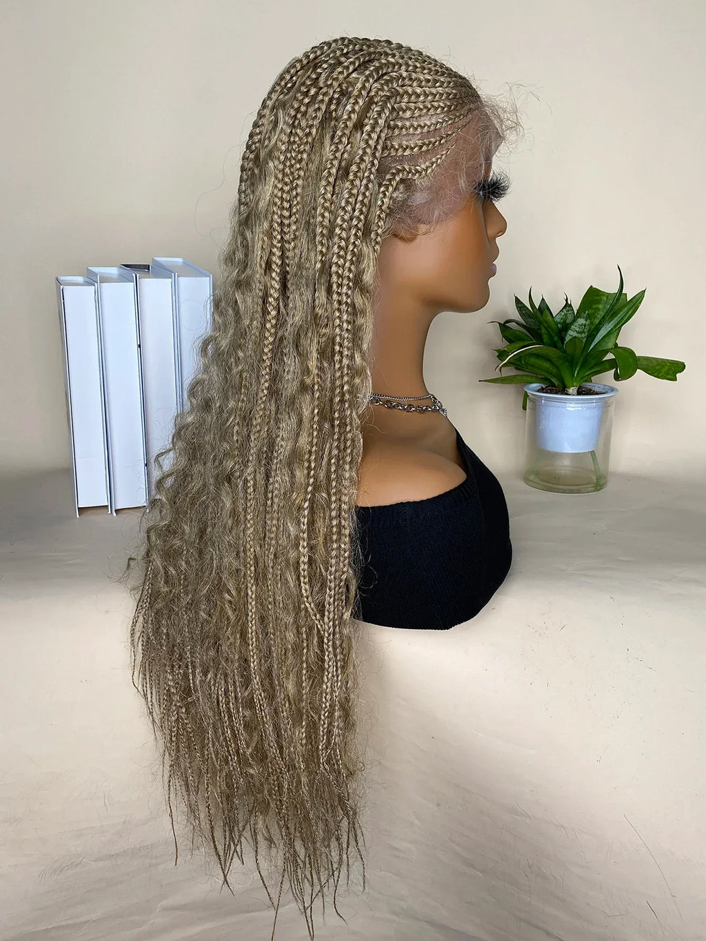 28" 613 Blonde Straight Cornrow Box Braids Lace Front Wig - Long Synthetic Knotless Braids with Baby Hair