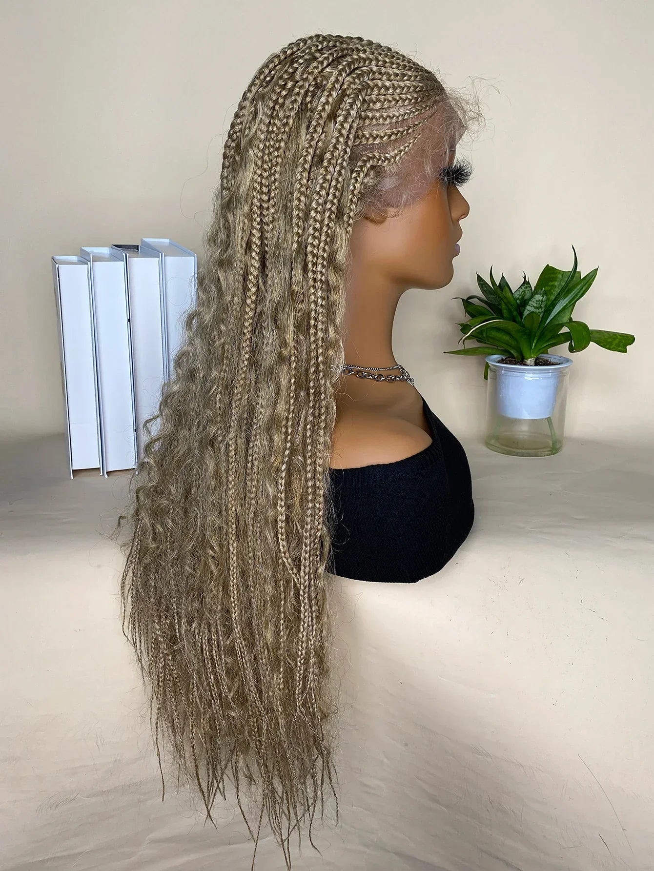 28" 613 Blonde Straight Cornrow Box Braids Lace Front Wig - Long Synthetic Knotless Braids with Baby Hair