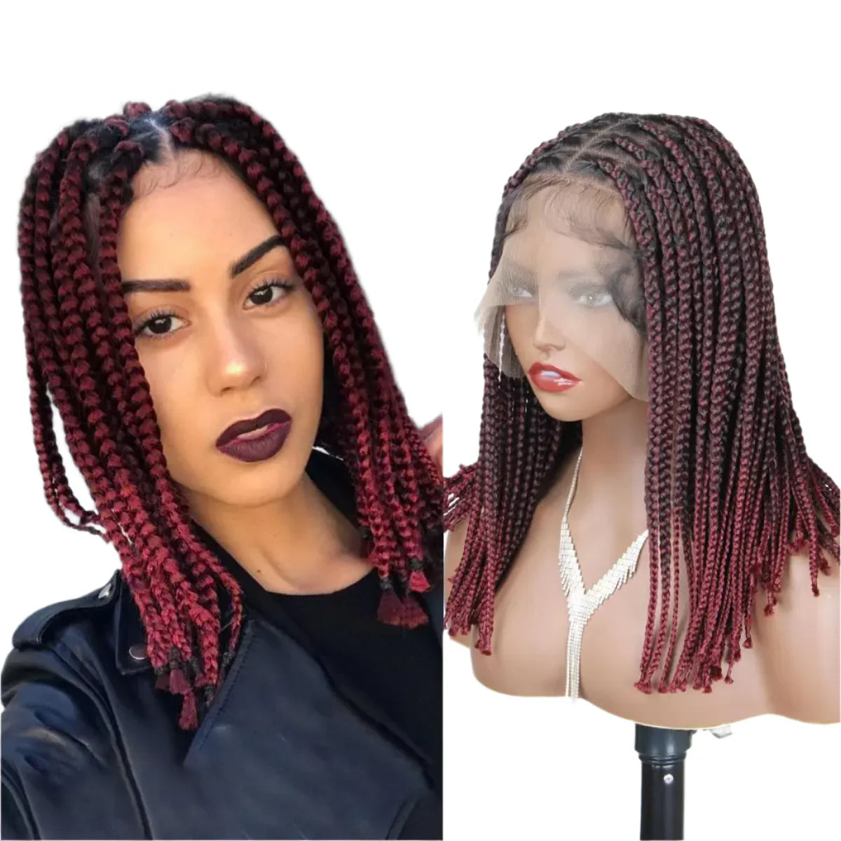 14" Knotless Box Braids Wig | Full Lace | Glueless | Medium Braids | Piano Color | Black Women