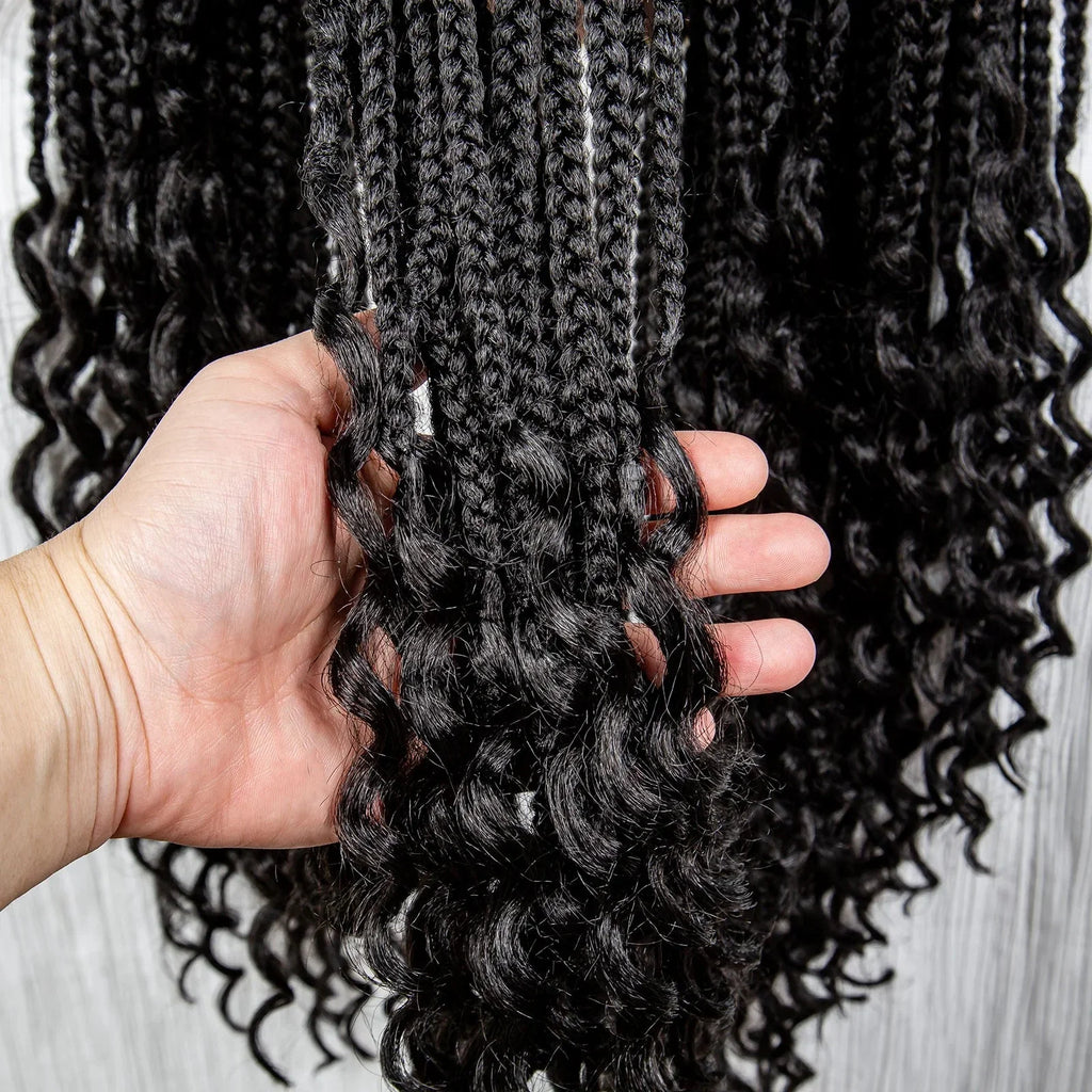 36" Curly End Box Braided Full Lace Wig | Straight Cornrows | Kanekalon Synthetic Braids