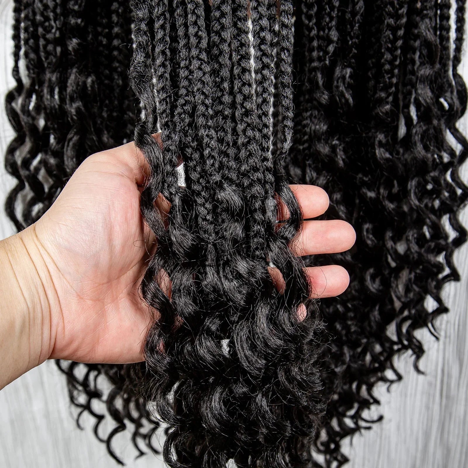36" Curly End Box Braided Full Lace Wig | Straight Cornrows | Kanekalon Synthetic Braids