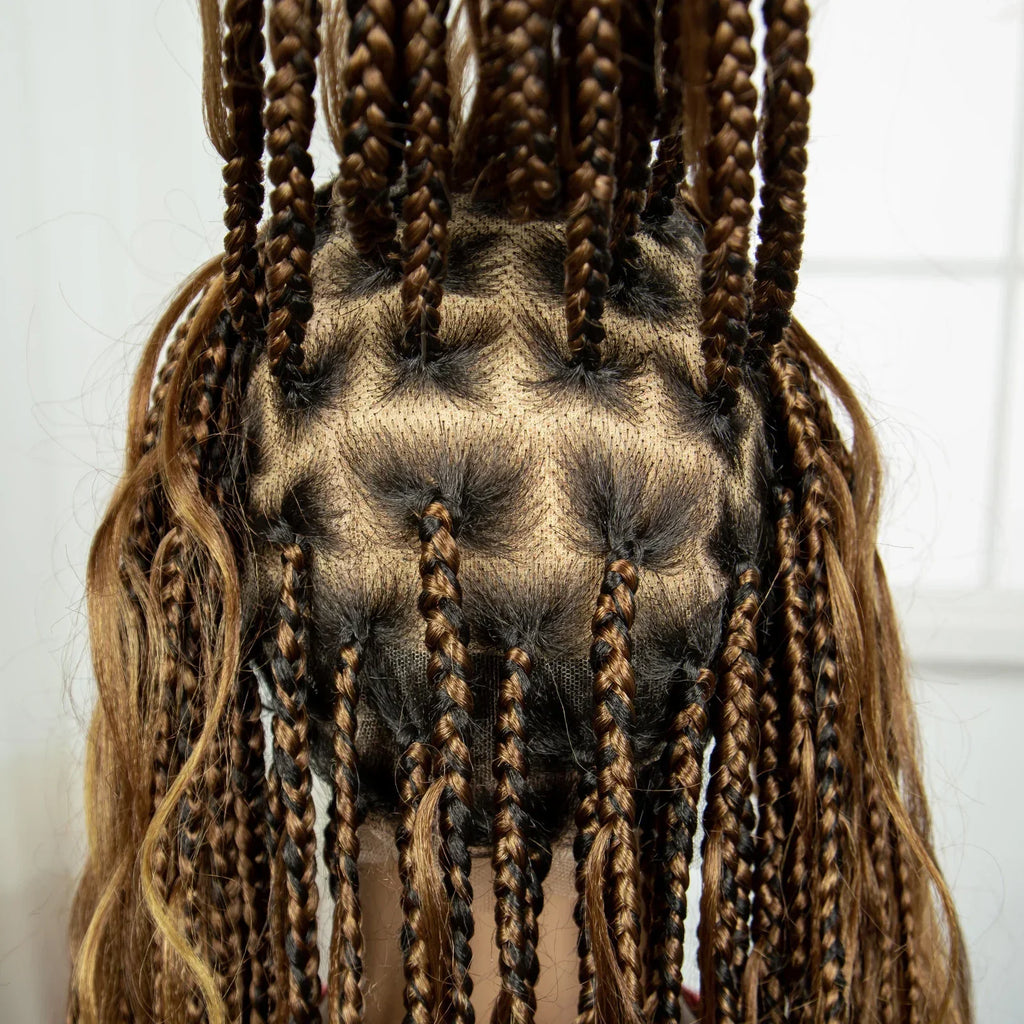 34" Boho Knotless Box Braids Wig | HD Full Lace | Ombre Braided Wig | Baby Hair | Synthetic Hair | Black Women
