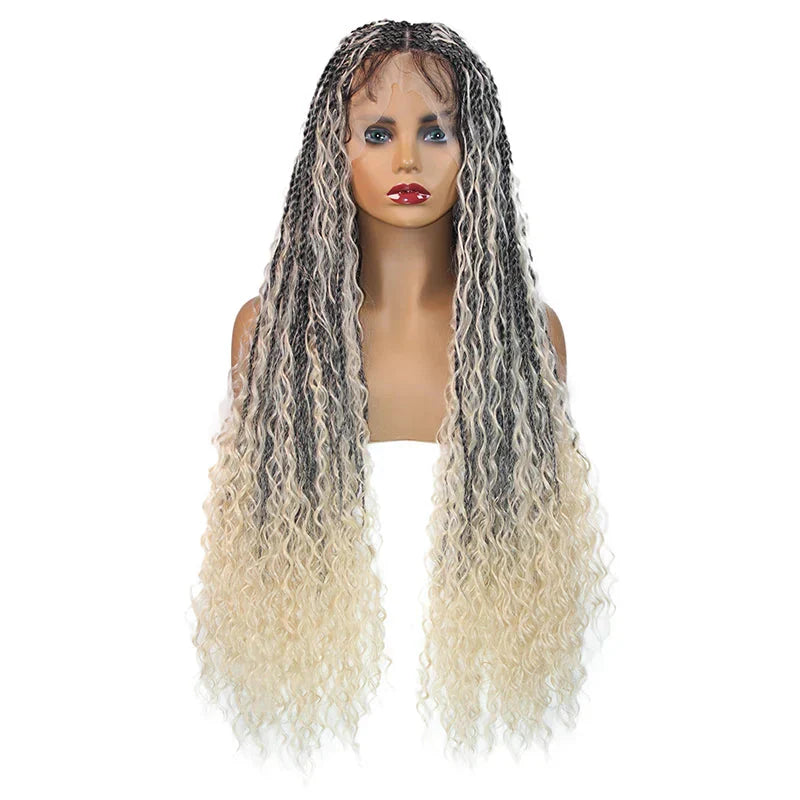 32" Bohemian Twist Braided Full Lace Wig | Curly Ends | Lightweight Synthetic Braids | Black Women