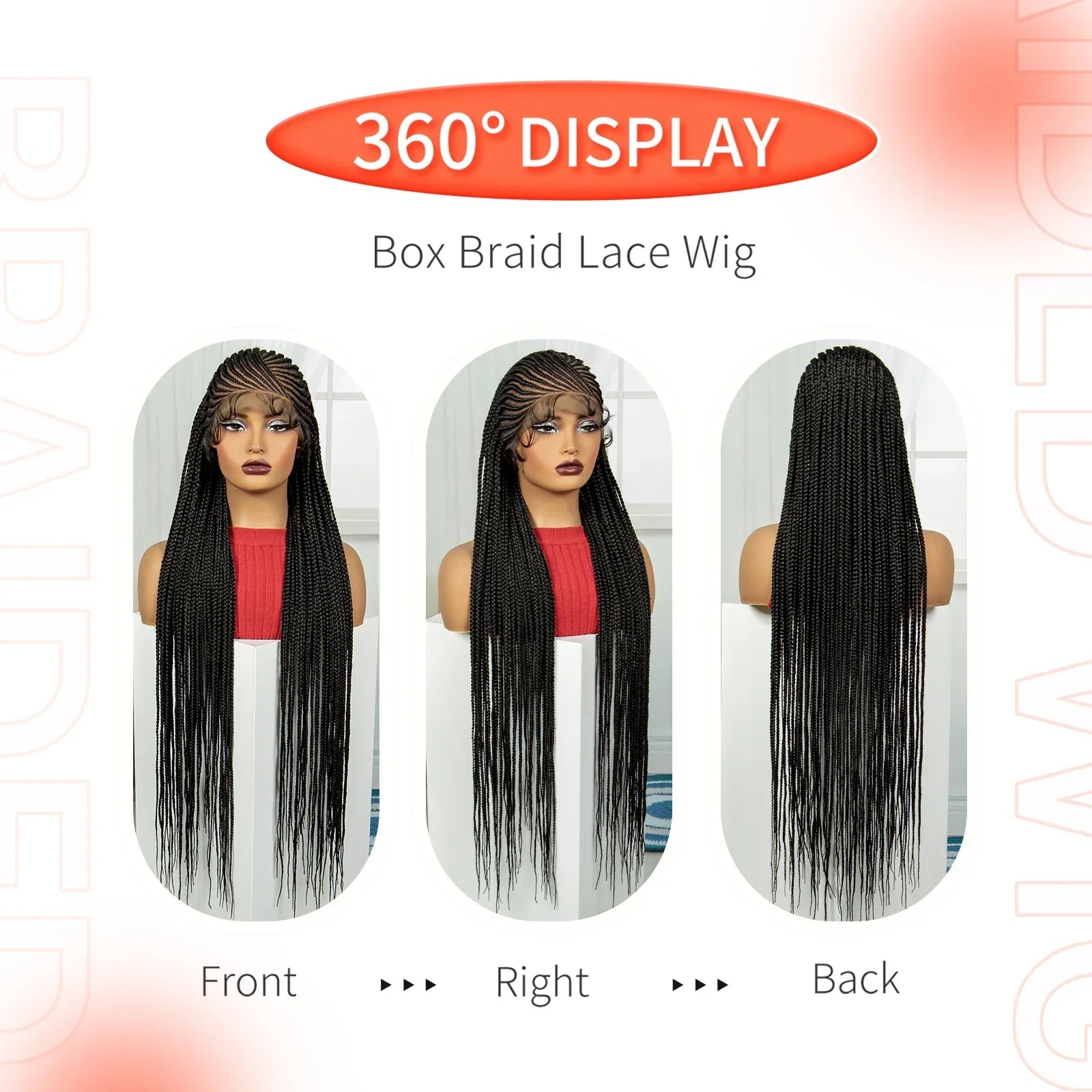 36" Cornrow Braided Full Lace Wig | Knotless Braids | Natural Looking Synthetic Braided Wig with Baby Hair for Black Women