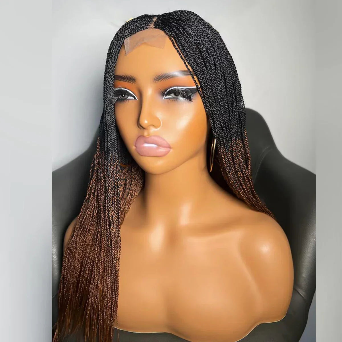 28" Micro Twist Braided Wig | 1B Black | Front Lace | Glueless | Petite Cap | For Black Women