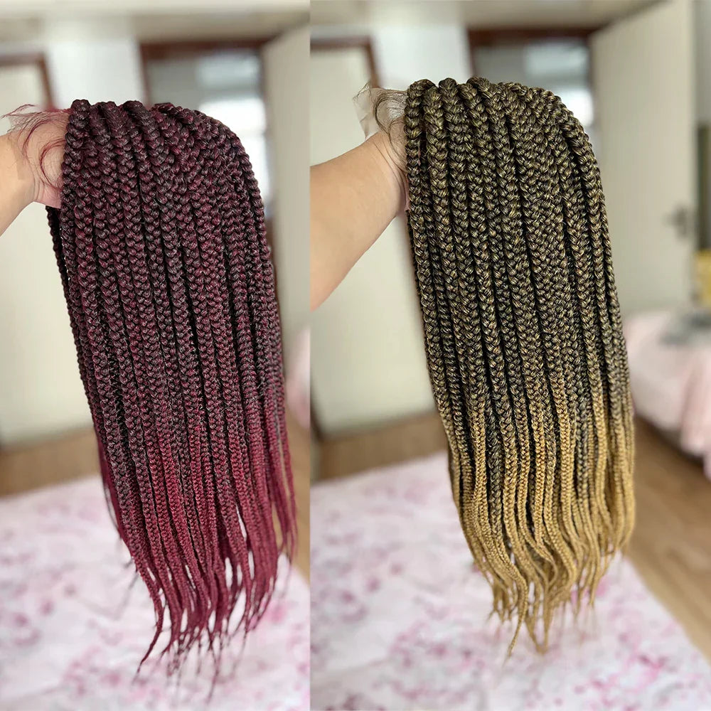20-30 Inch Ombre Box Braids Wig | Lace Front | Short Braided Wigs for Black Women | High-Temperature Fiber