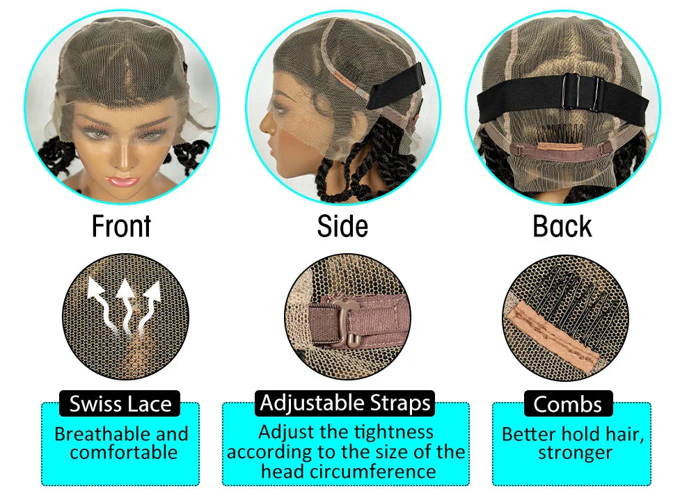 12" Short Box Braided Full Lace Wig | Crochet Braids | Baby Hair | Synthetic Braiding Wig