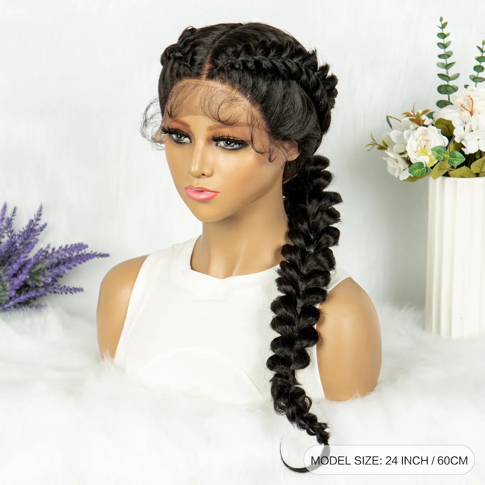 13x4 Lace Front Braided Wig | Kinky Curly Ends | Synthetic Africa Wig with Baby Hair for Black Women