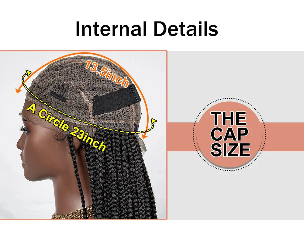 36" Curly End Box Braided Full Lace Wig | Straight Cornrows | Kanekalon Synthetic Braids