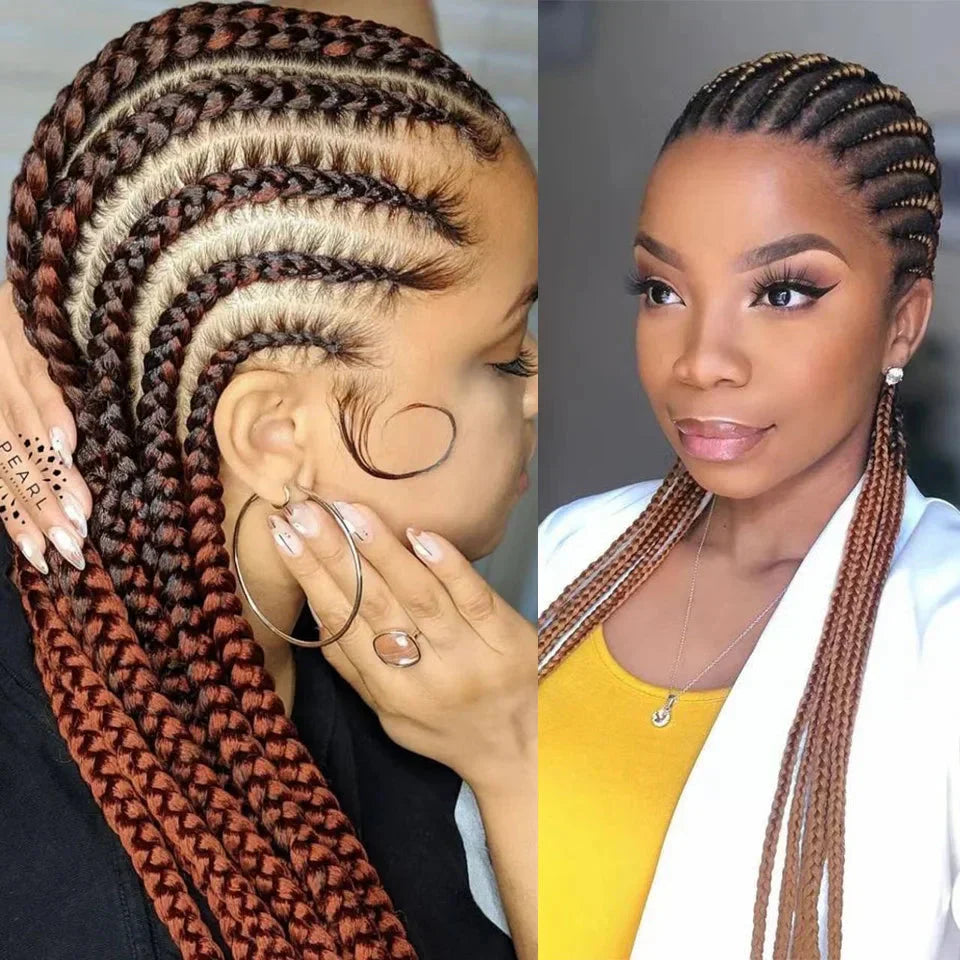 360 Lace 11-Braids Cornrow Box Braided Wig | Long Synthetic Braids | Heat Resistant | Black Women