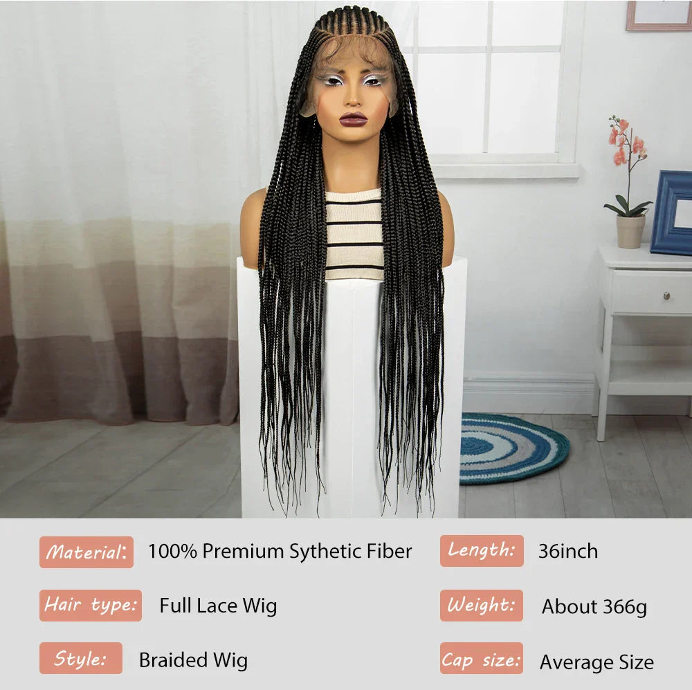 36" Natural Cornrow Knotless Braids Wig | Full Lace | Baby Hair