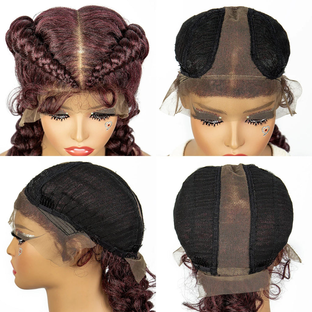 1B/30 Dark Brown Dutch Box Braids Wig | Synthetic Lace Frontal | Fishtail Braids | With Baby Hair | For Black Women