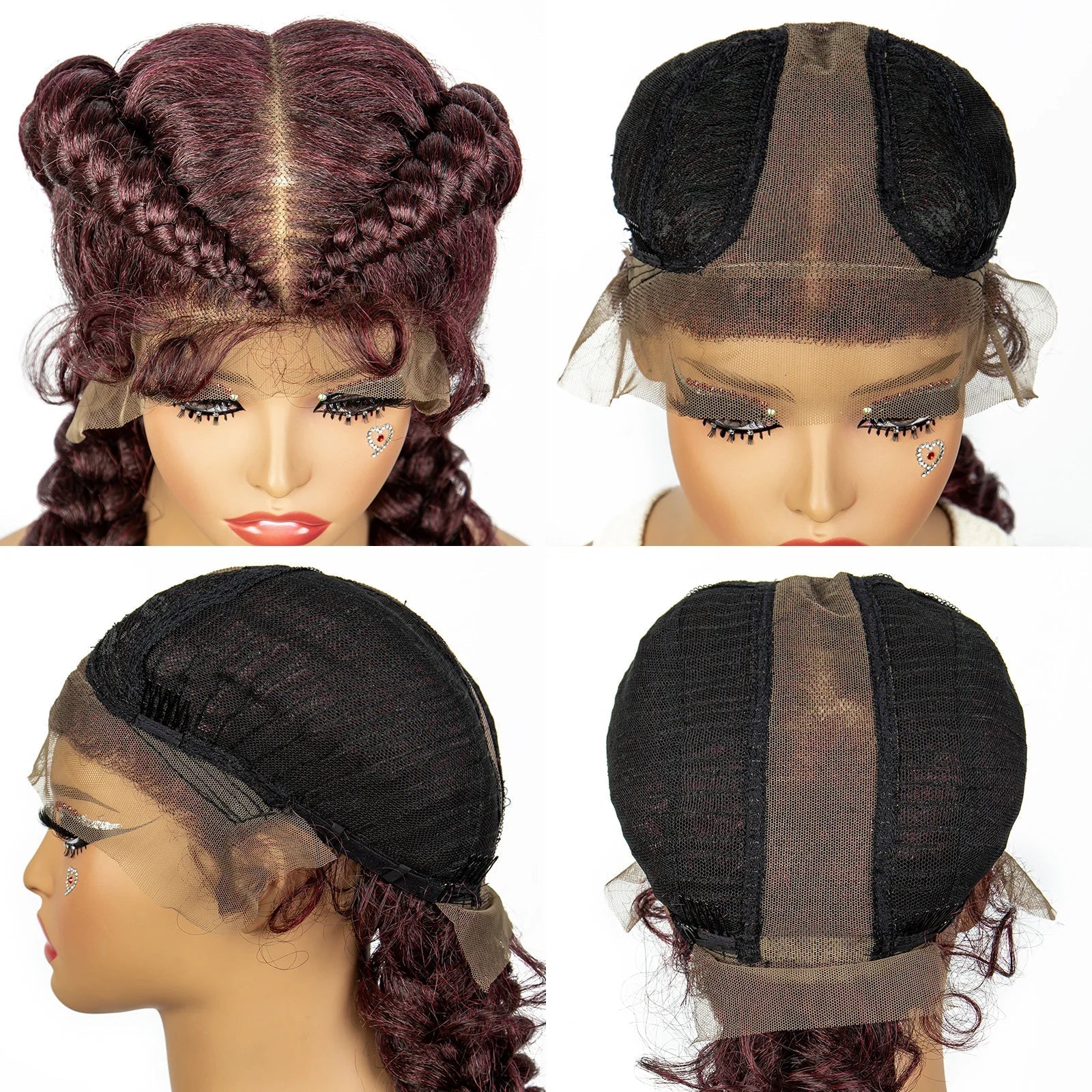 1B/30 Dark Brown Dutch Box Braids Wig | Synthetic Lace Frontal | Fishtail Braids | With Baby Hair | For Black Women