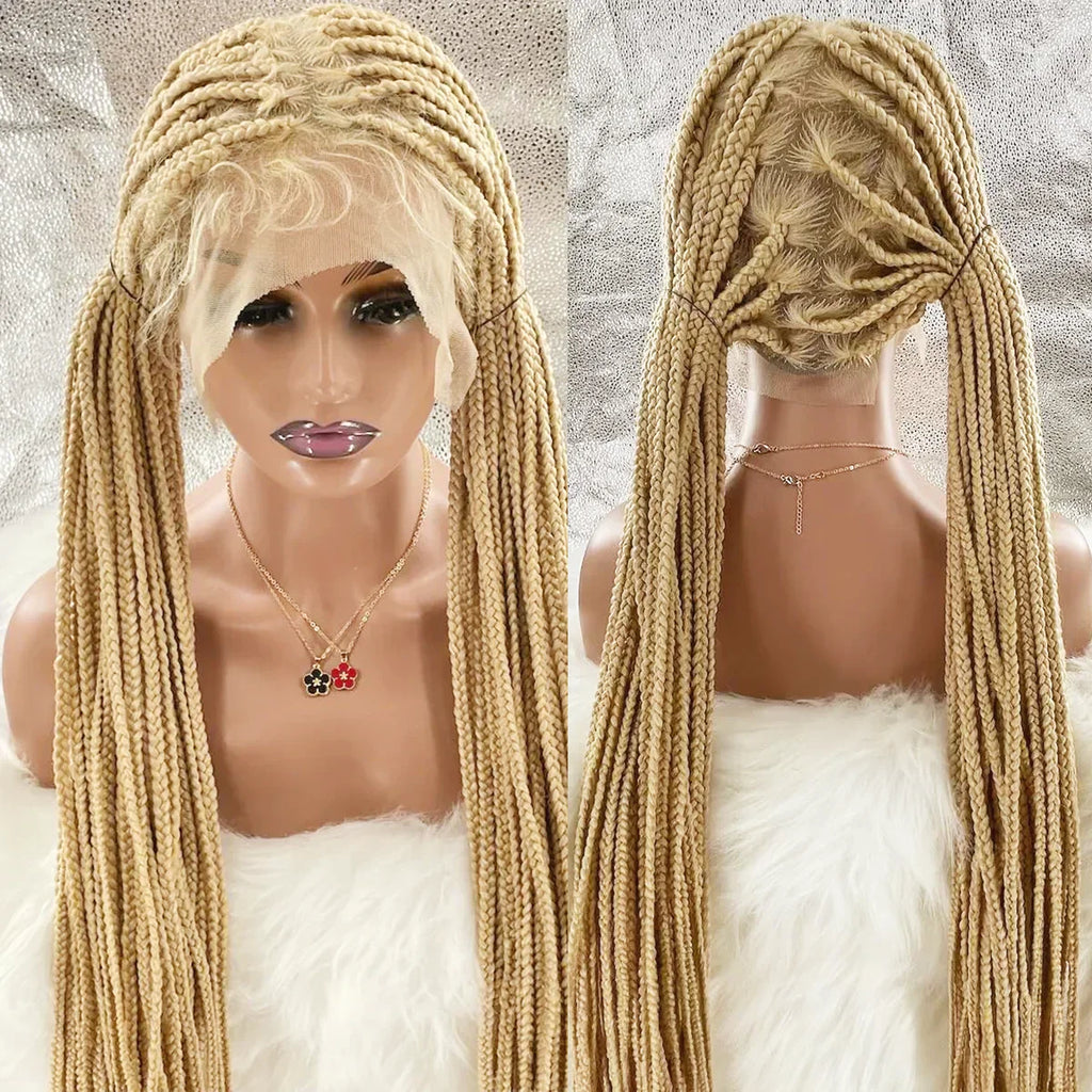 32/36" HD Full Lace Knotless Box Braided Wig | Blonde 613 | Long Braids | Kanekalon Hair