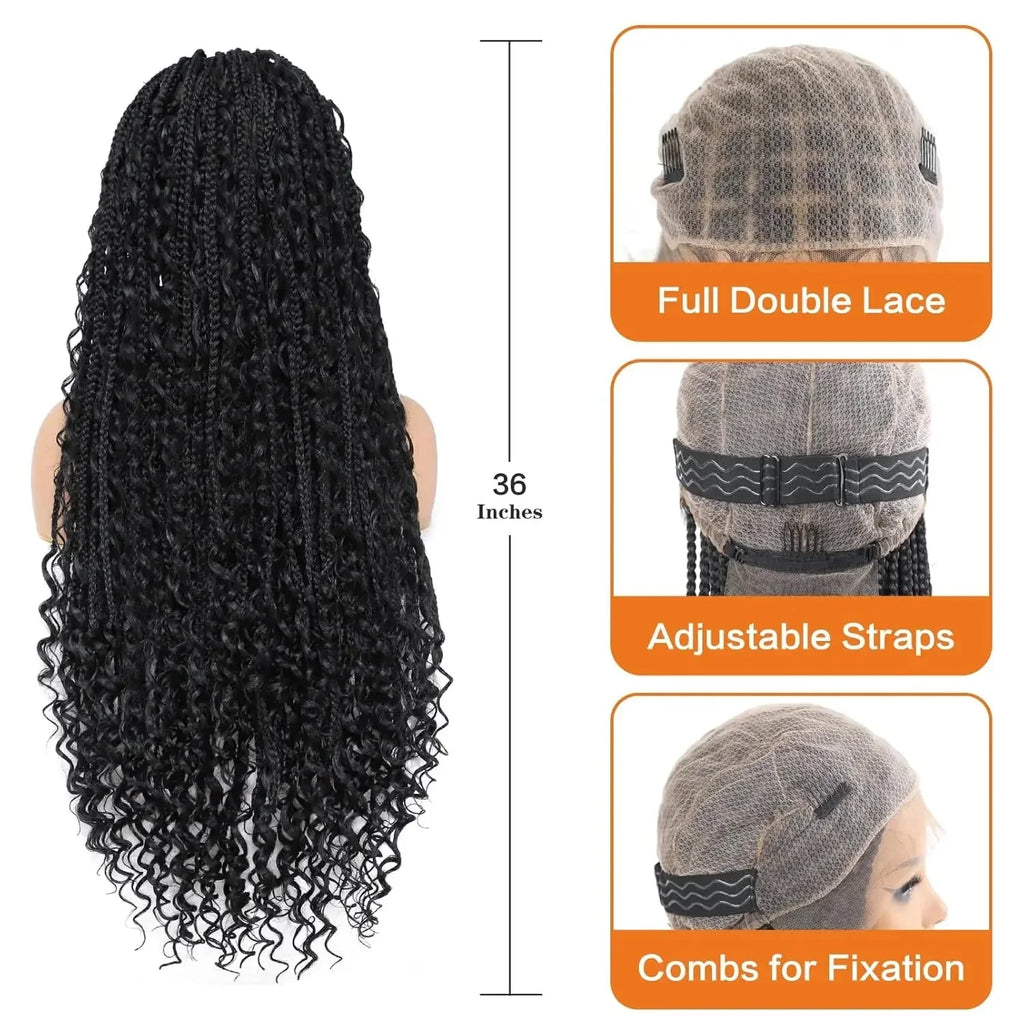 36" Double Lace Front Box Braided Wig | Cornrow Twist | Baby Hair | Synthetic Braids for Black Women