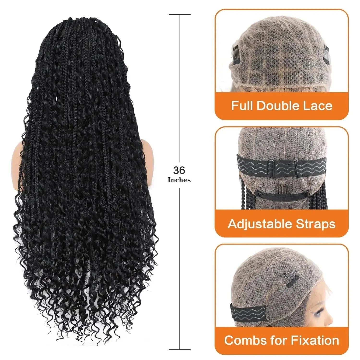 36" Double Lace Front Box Braided Wig | Cornrow Twist | Baby Hair | Synthetic Braids for Black Women