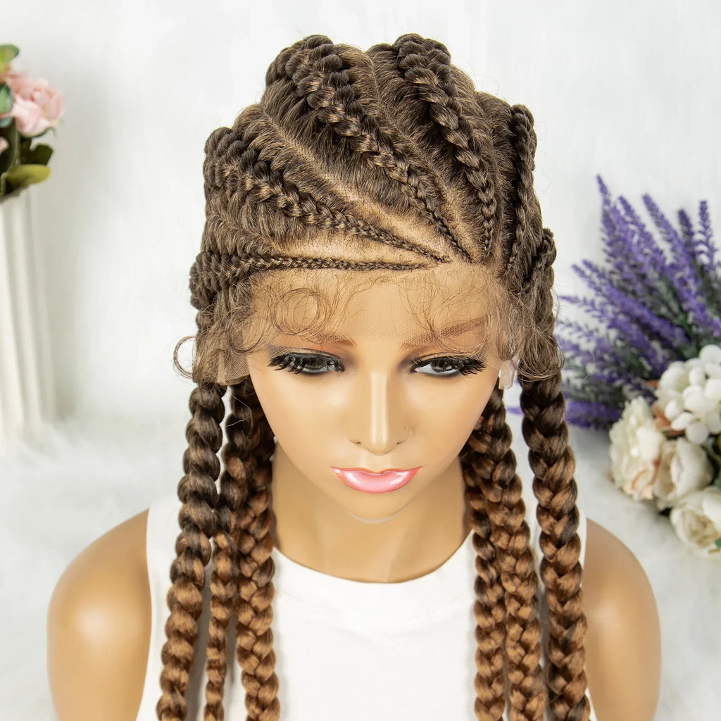 36" Blonde Knotless Box & Cornrow Braids Wig | Lace Front