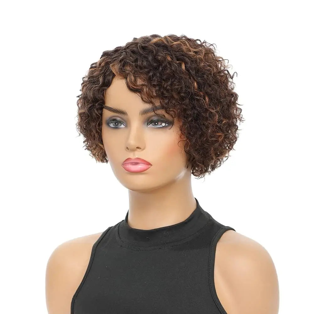 8-Inch Bouncy Curly Pixie Cut Wig | Side Part Brazilian Human Hair