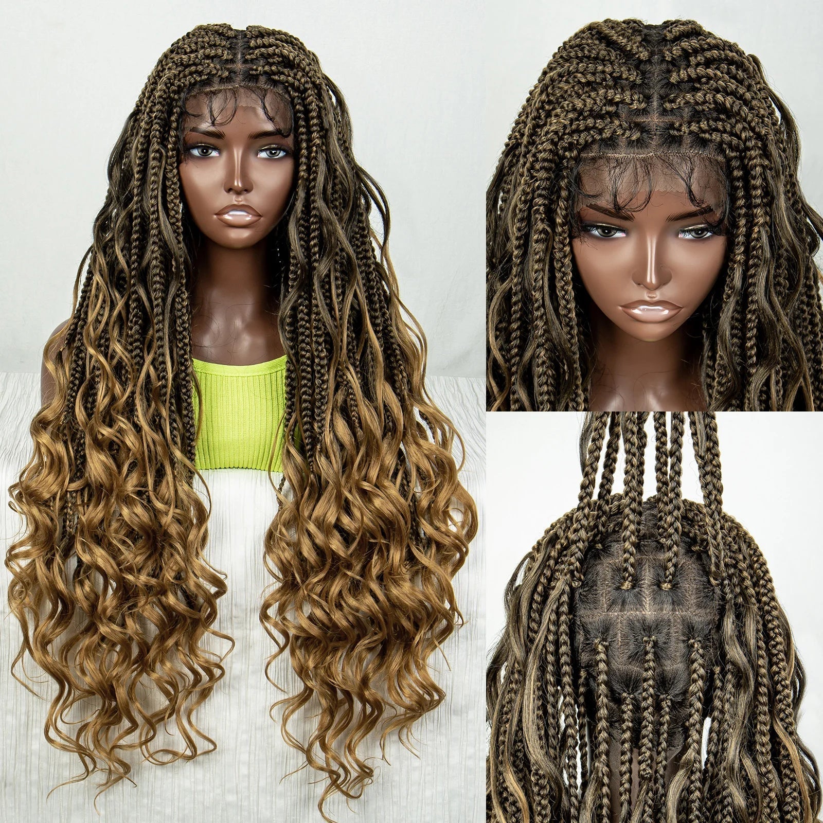 34" Ombre Curly Braids Wig | 1B/27 | Deep Wave | Full Lace | Baby Hair