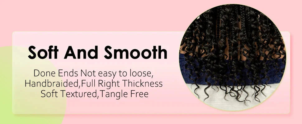 16" Short Brown Box Braided Full Lace Wig | Curly Ends | African Braids | Black Women