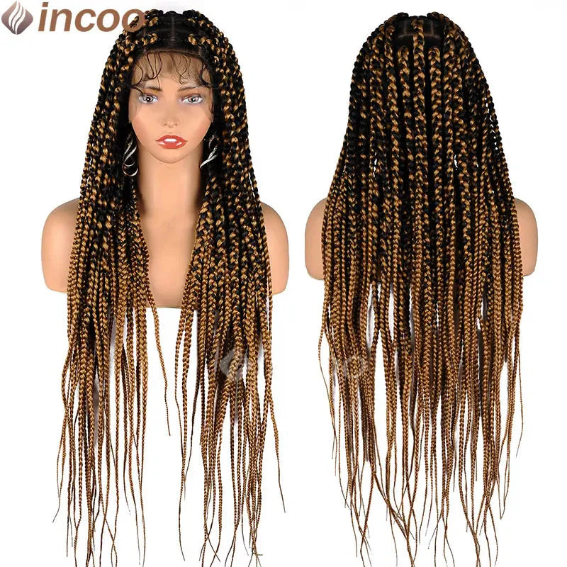 36" Knotless Square Box Braids Wig | Full Lace Frontal | Baby Hair | Afro Women