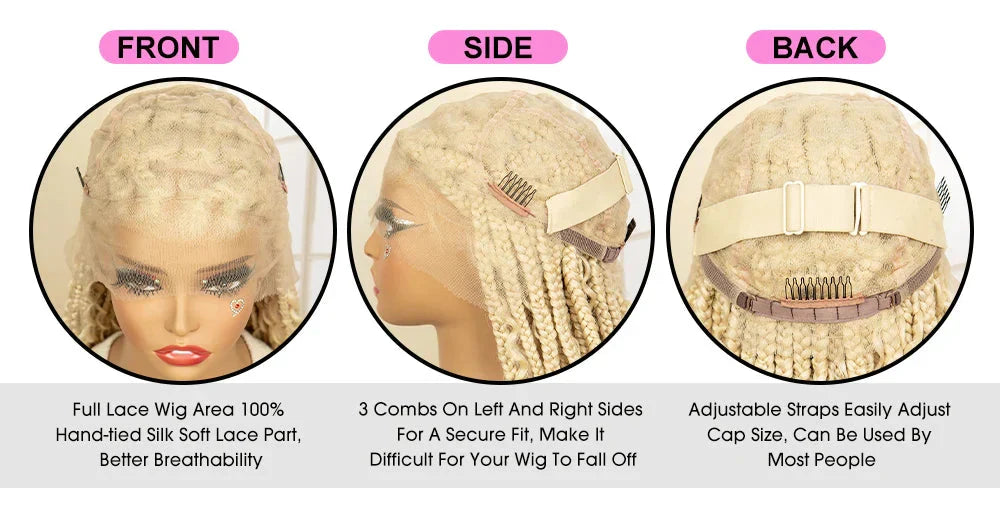 613 Blonde Knotless Boho Braids Wig | Full Lace | Baby Hair | Kanekalon Synthetic