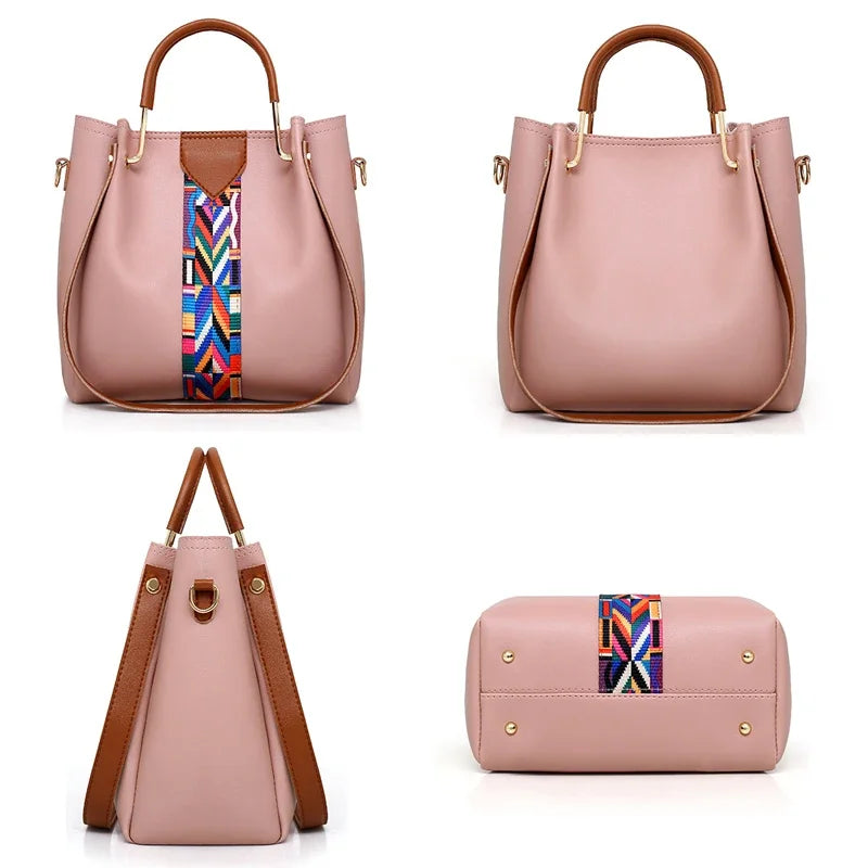 4 Pcs Luxury Handbag Set | Large Capacity Tote Bag, Fashion Shoulder Bag, Wallet & Card Case for Women (Patchwork)