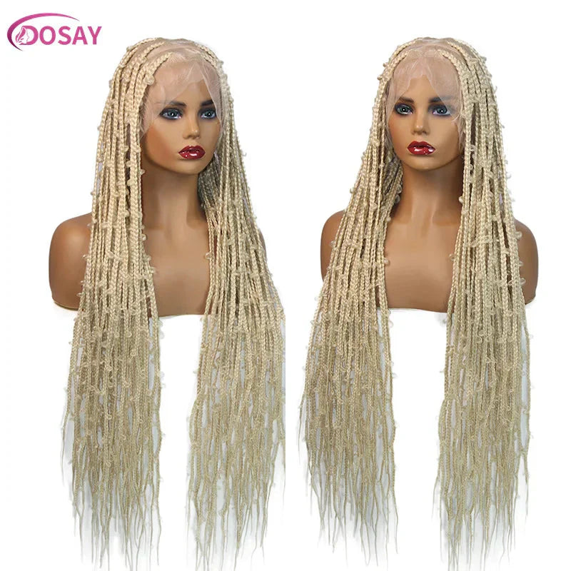 36" Butterfly Braids Wig | 613 Blonde & Burgundy Accents | Full Lace | Goddess Locs & Box Braids