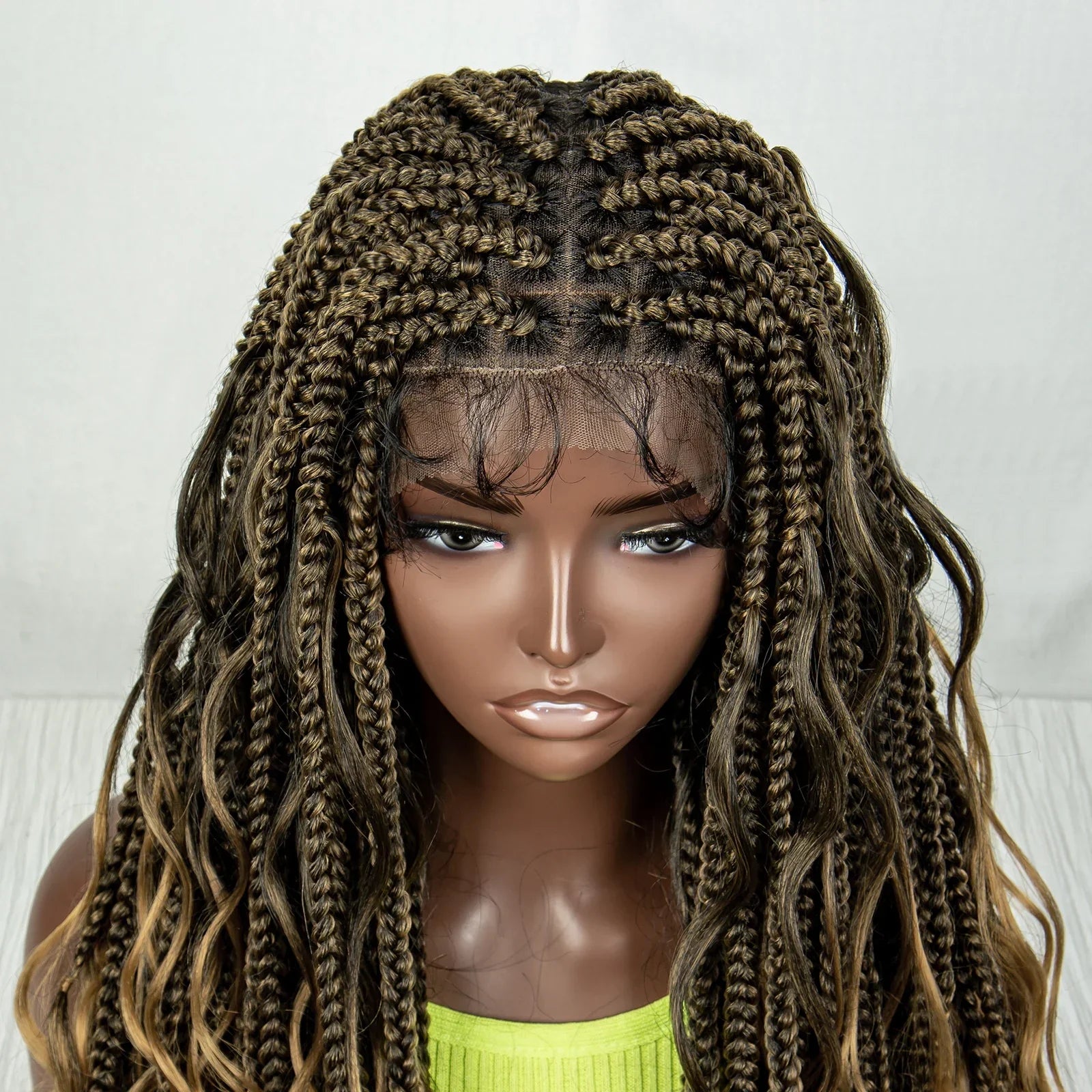 34" Ombre Curly Braids Wig | 1B/27 | Deep Wave | Full Lace | Baby Hair