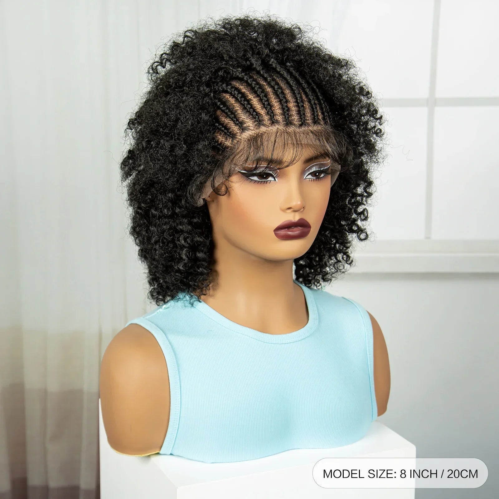 Afro Kinky Curly Cornrow Braids Wig | Full Lace | Baby Hair | Natural Look