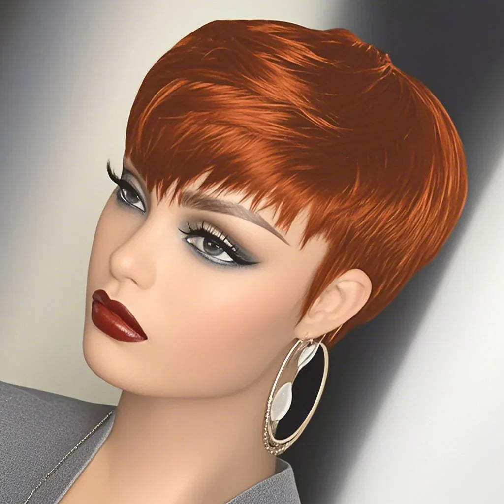 6 Inch Short Pixie Cut Straight Wig | 100% Human Hair for Women (Machine Made, Pre-Styled Bangs, Tangle-Free, Natural Hairline)