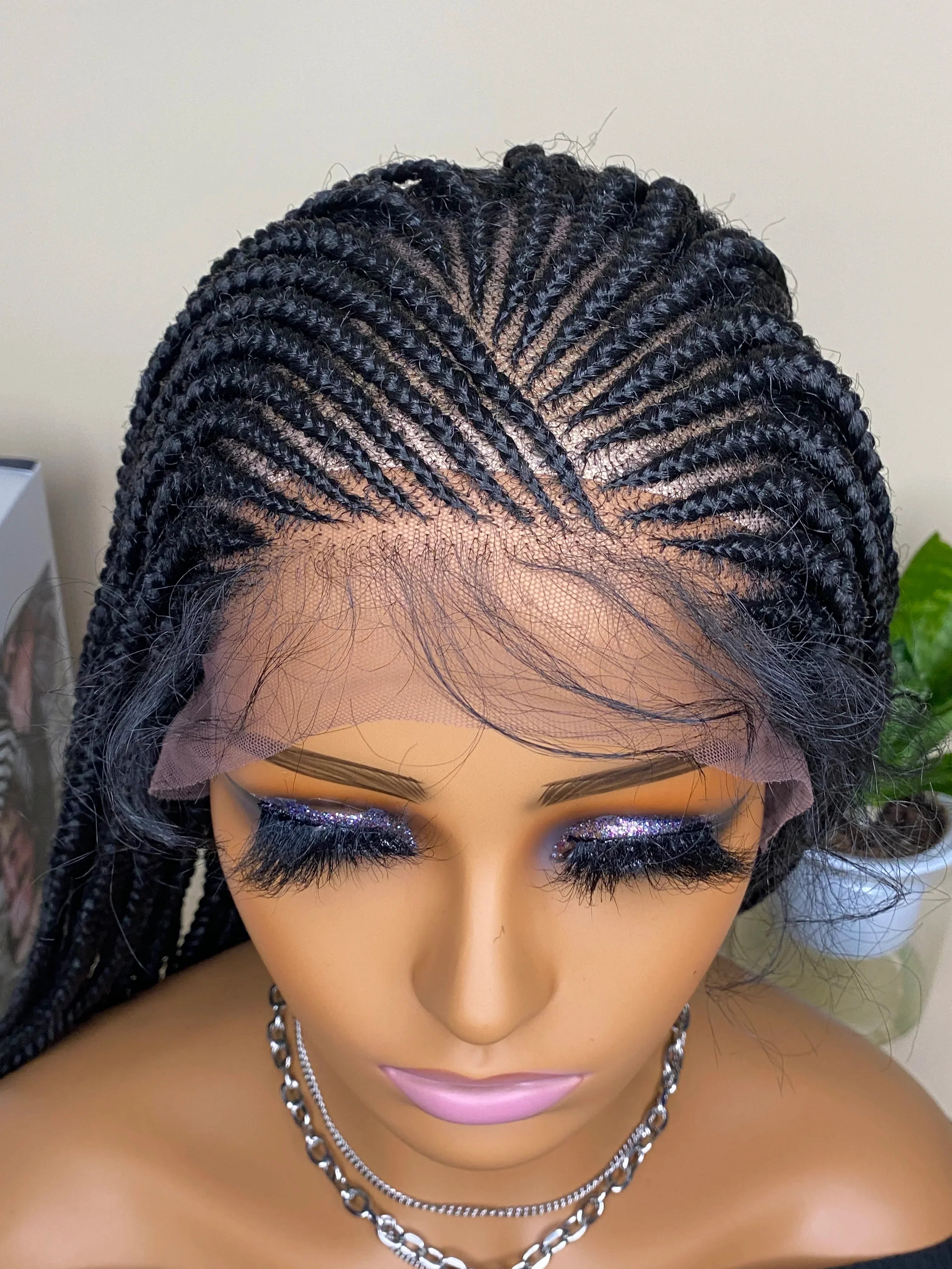 28 Inch Lace Front Cornrow Wig | Hand Braided Box Braids | Synthetic Hair | With Baby Hair