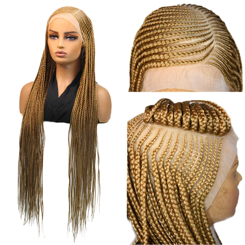 36" 360 Full Lace Cornrow & Goddess Locs Wig | Knotless Braids | Transparent Lace | Baby Hair