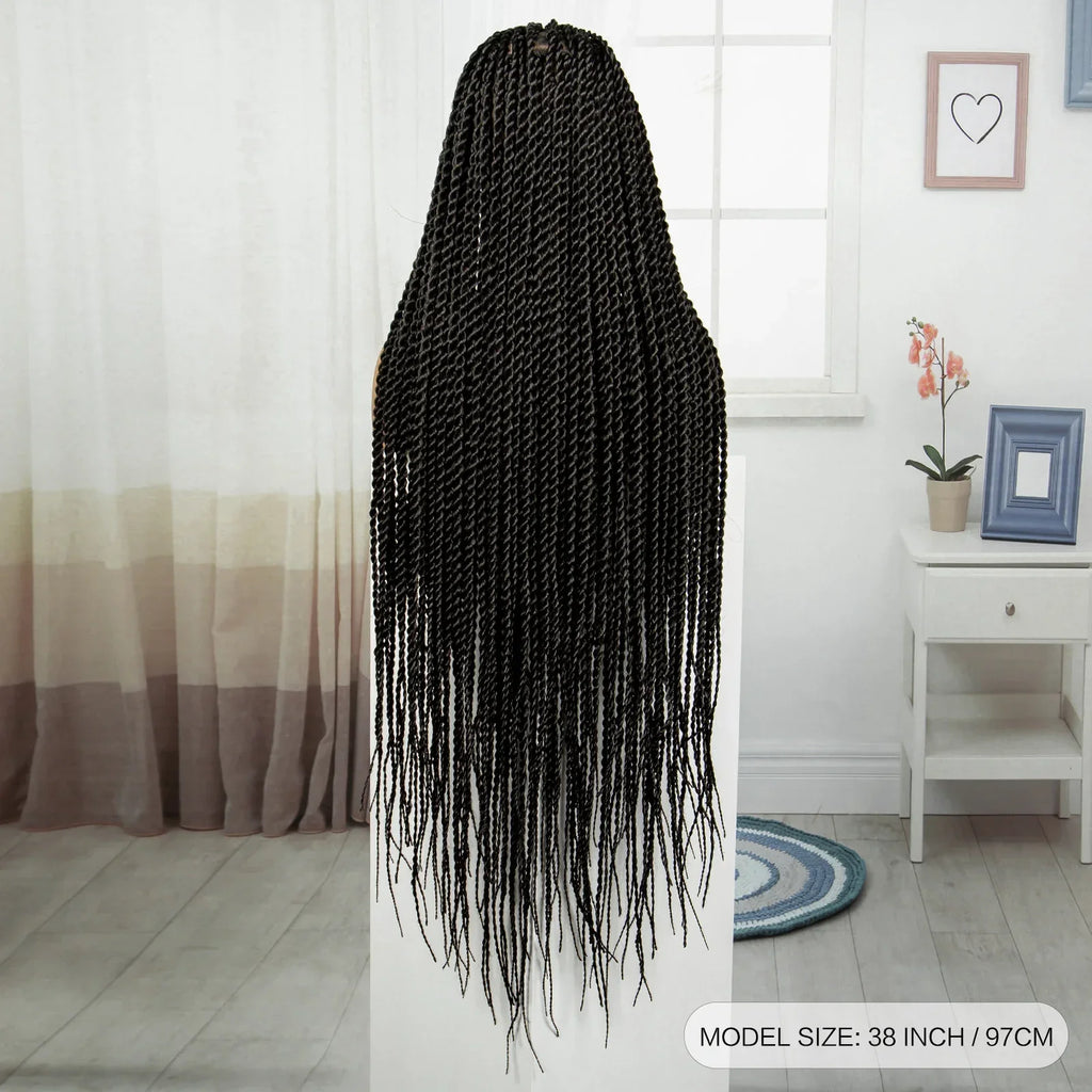 38" Long Twist Knotless Braids Wig | Transparent Full Lace | Baby Hair